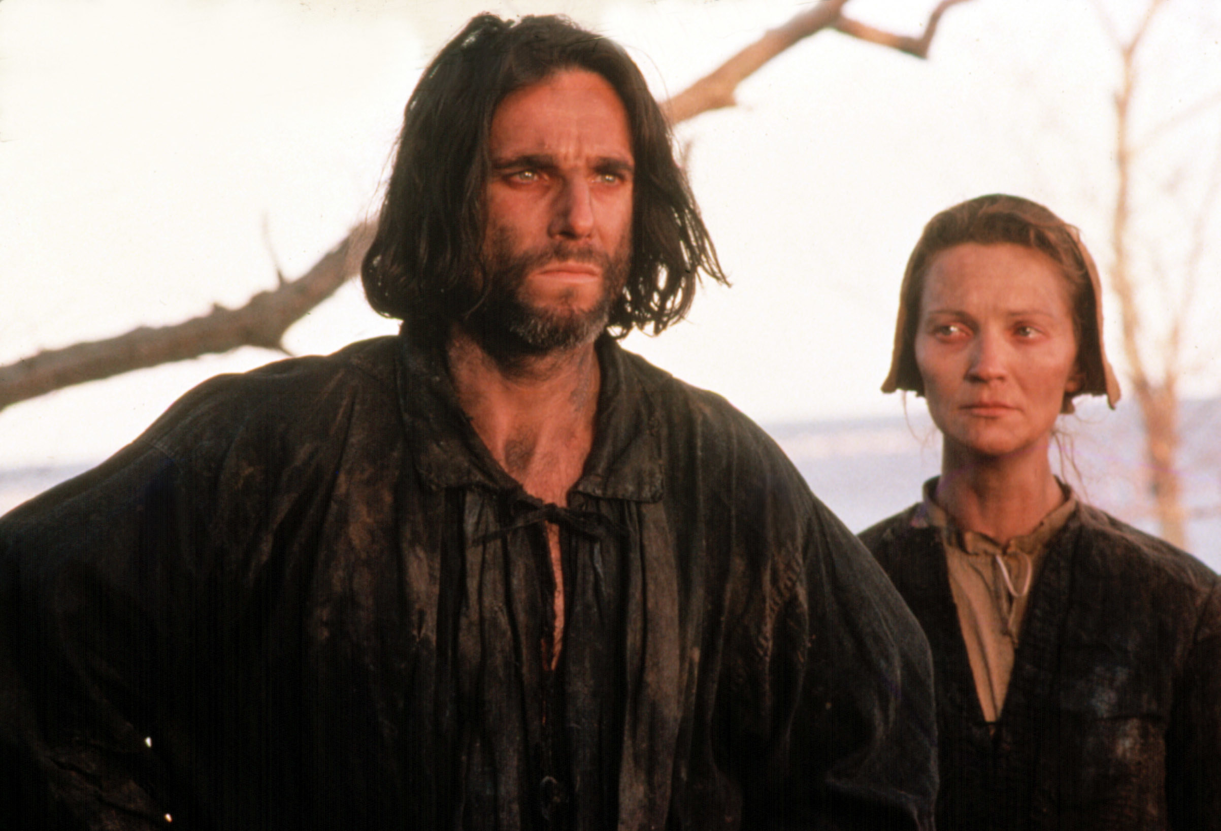 Daniel Day-Lewis and Joan Allen stand outdoors