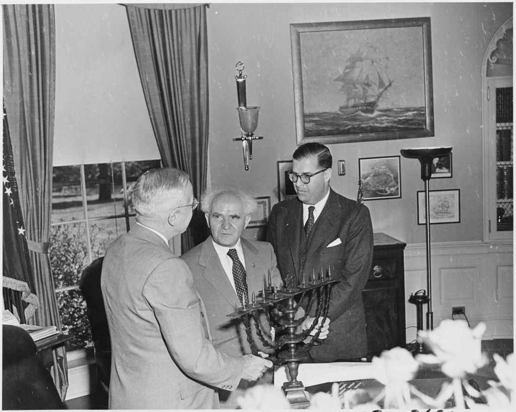 Harry S. Truman receiving a menorah