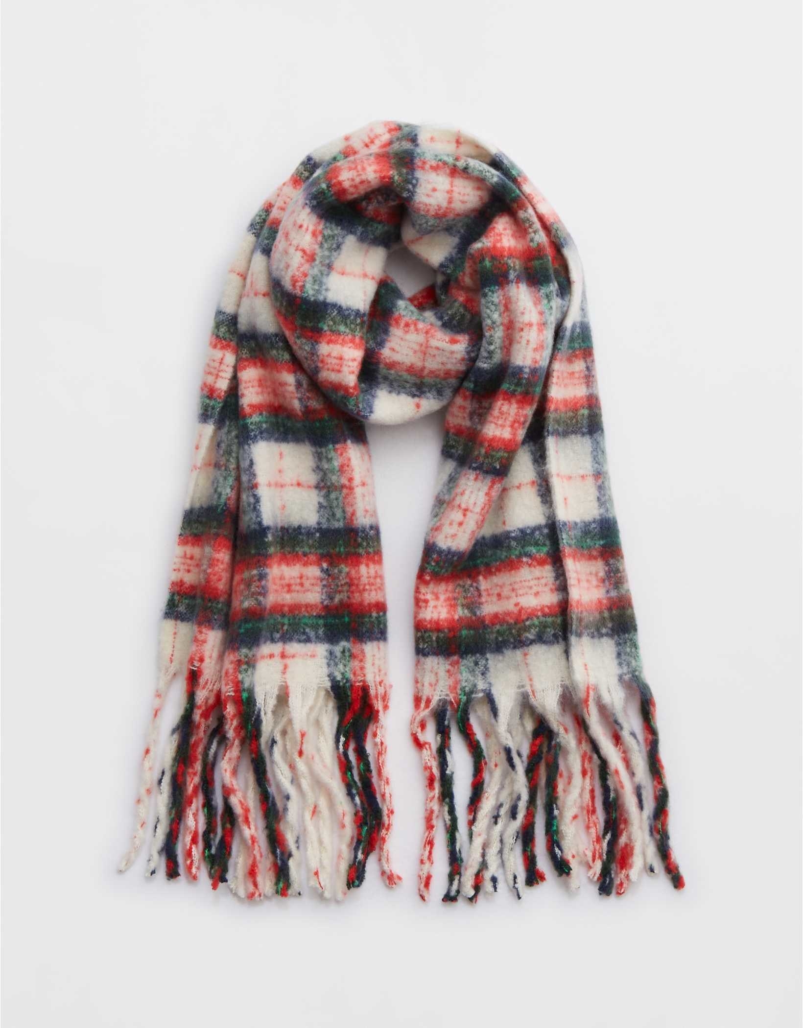 the red and green and white scarf