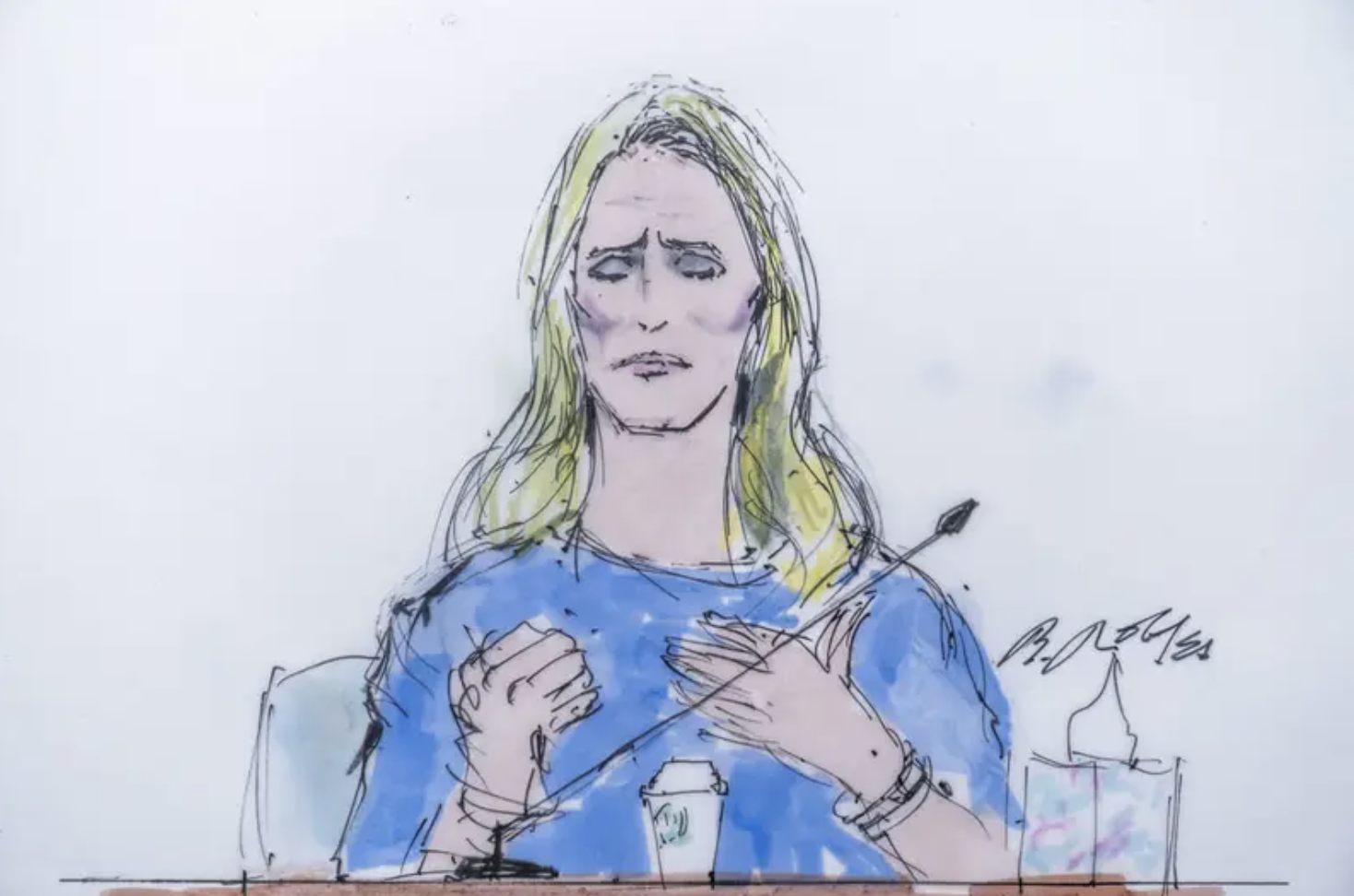 A courtroom sketch of Jennifer Siebel Newsom