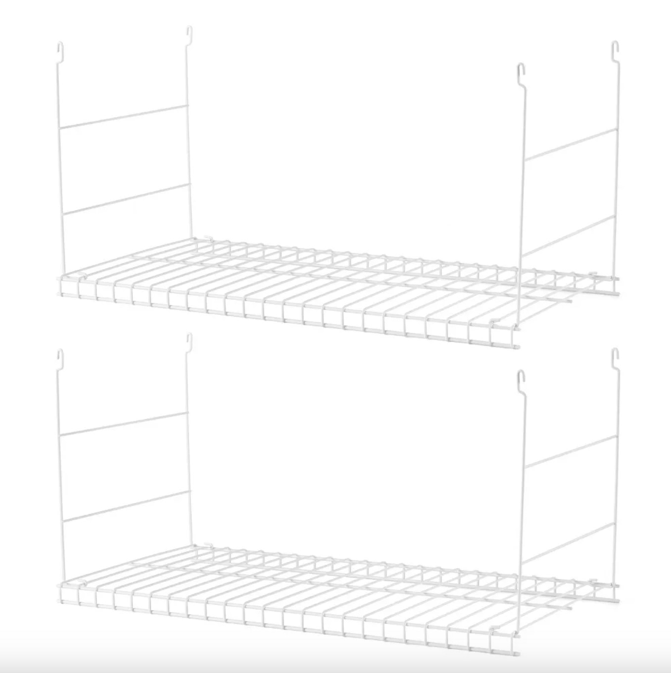 the white wire shelves on a white background