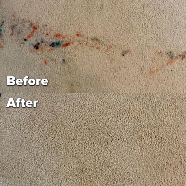a carpet with paint stained on it and then an image of the stain removed
