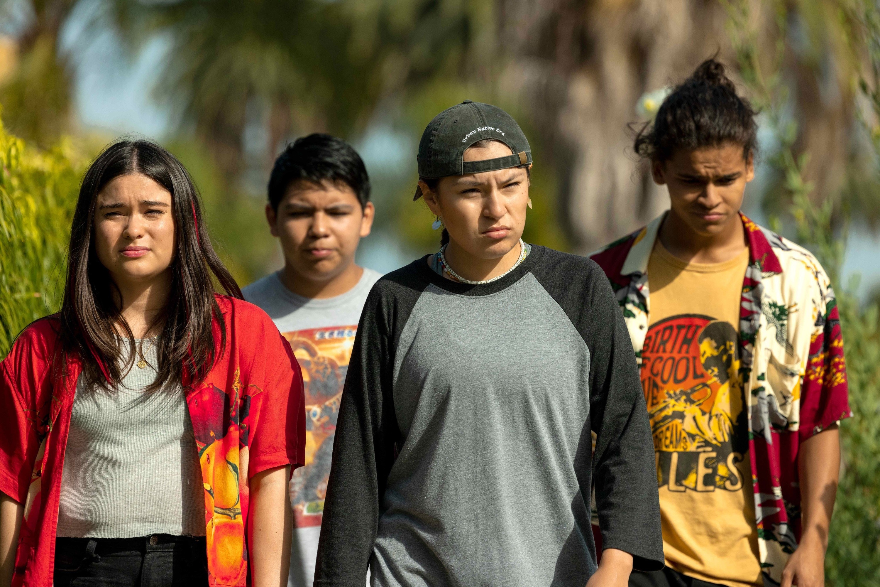 Devery Jacobs, Lane Factor, Paulina Alexis and D&#x27;Pharaoh Woon-A-Tai in Reservation Dogs