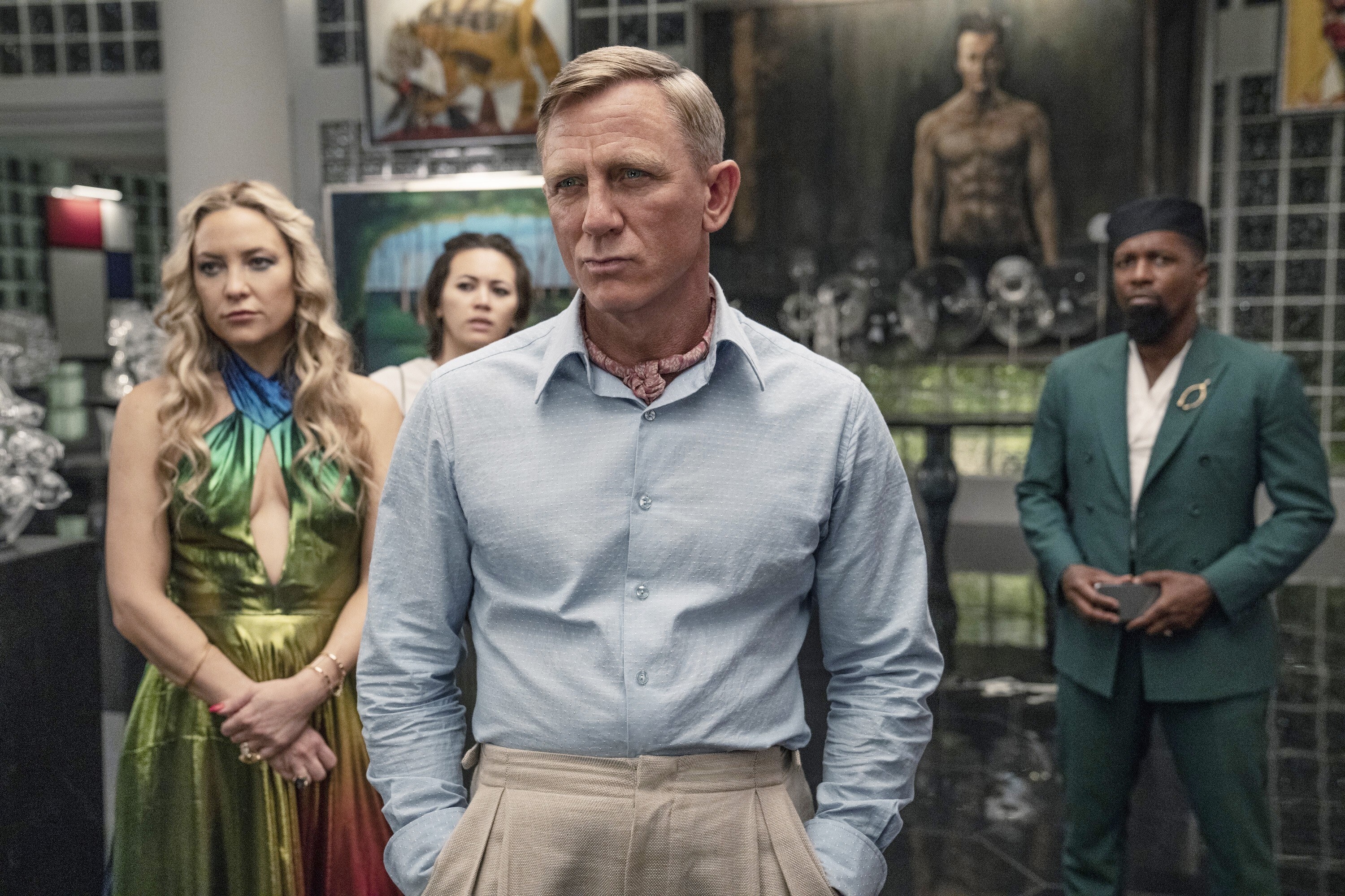 Kate Hudson, Jessica Henwick, Daniel Craig and Leslie Odom Jr. in Glass Onion: A Knives Out Mystery