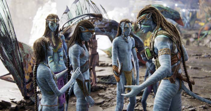 Kiri, Neytiri, Neteyam, Lo&#x27;ak, Tuk and Jake Sully in Avatar: The Way of Water