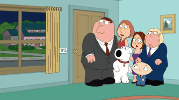 the family in family guy hiding from their window to not be seen by quagmire