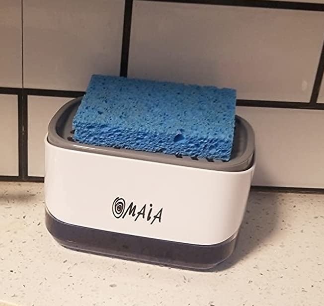 Reviewer image of sponge holder next to their kitchen sink