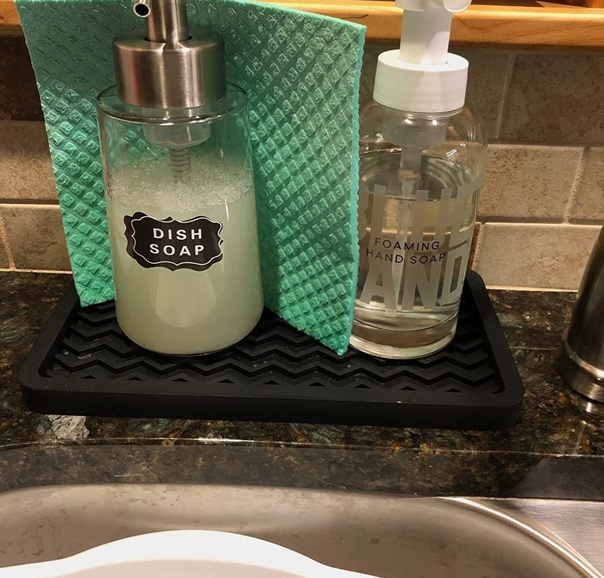Reviewer image of cleaning cloth next to dish soap by the sink