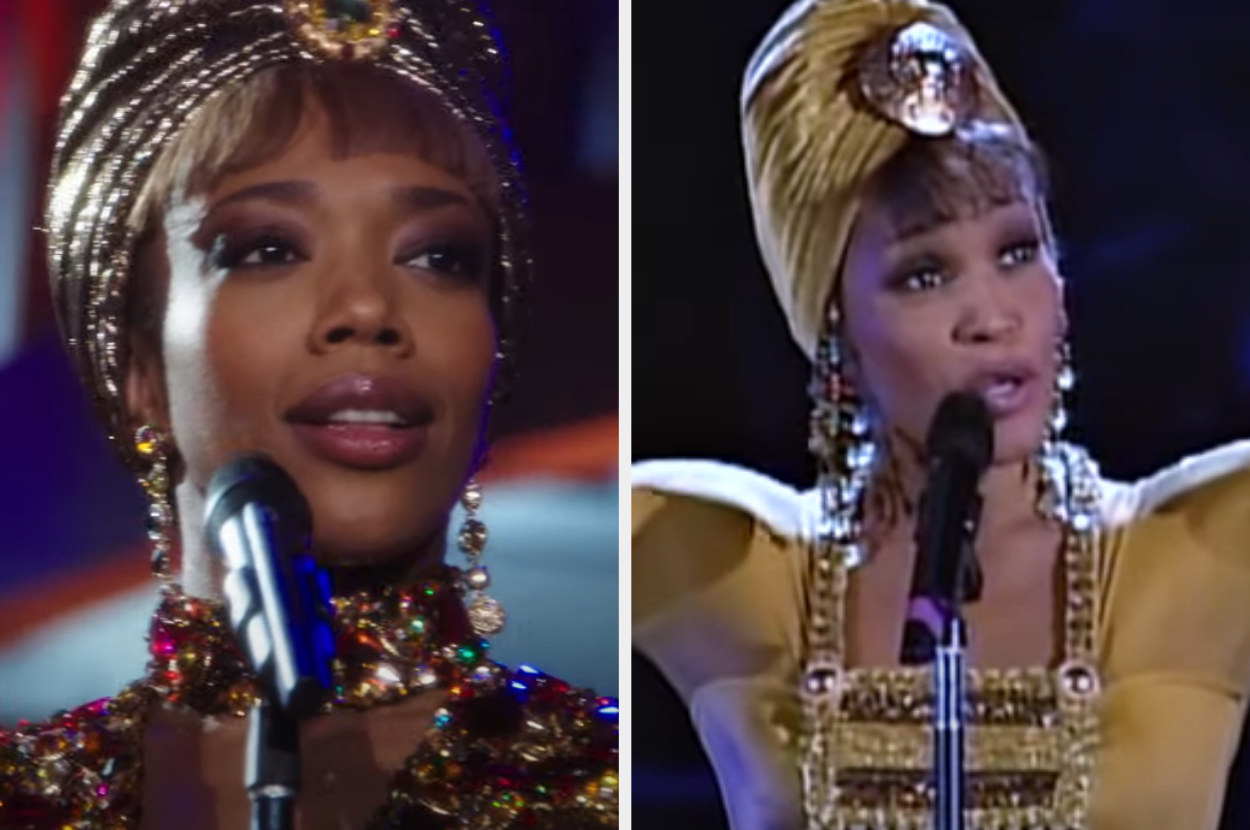Naomi Ackie reenacts a 1994 Whitney Houston South Africa concert in &quot;Whitney Houston: I Wanna Dance with Somebody&quot;; Whitney Houston performs in South Africa