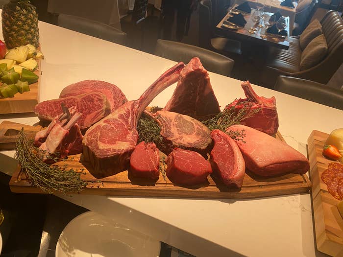 A platter full of raw meats at Fogo de Chão