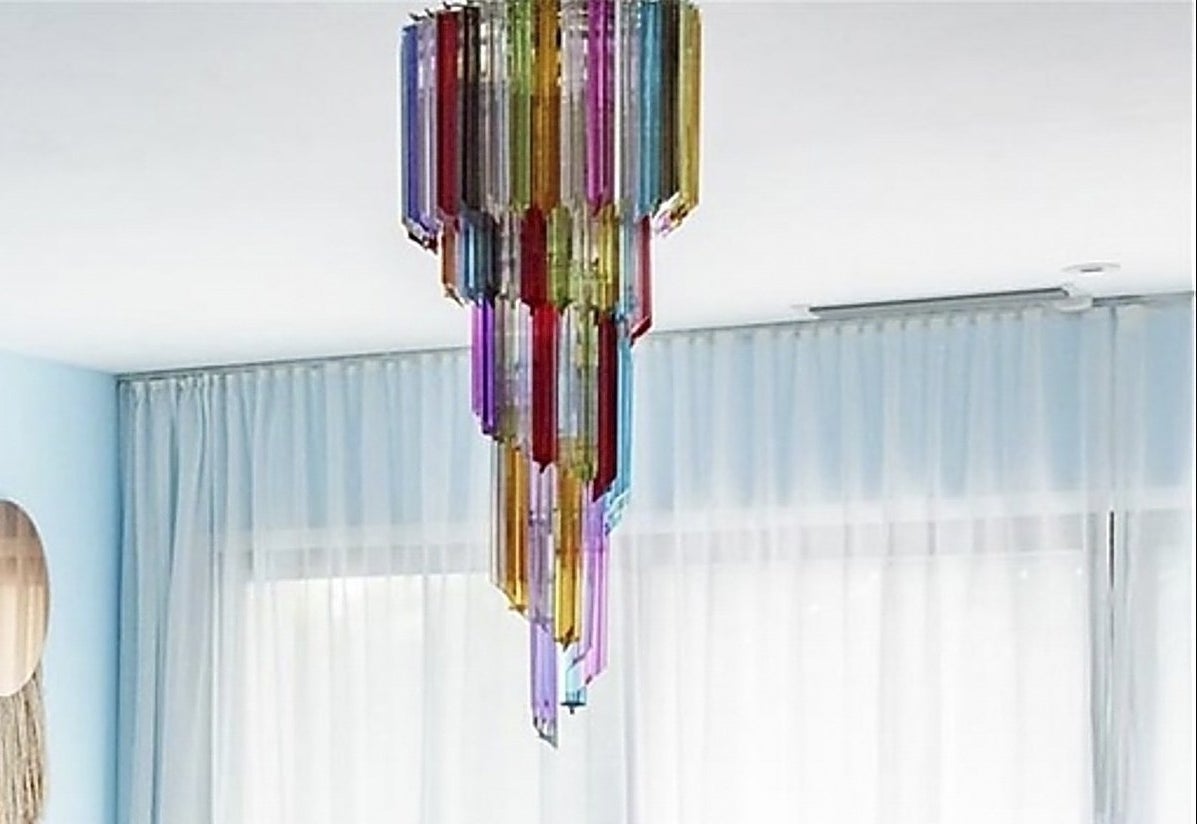 Close-up of a multicolored spiral chandelier