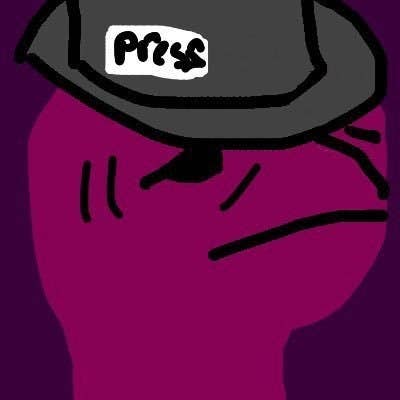 Purple dinosaur wearing "press" hat