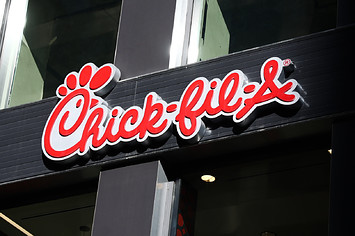 Chick fil A logo is seen near the restaurant in Chicago.