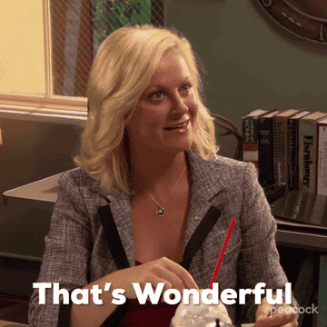 a gif of leslie knope from parks and rec saying &quot;that&#x27;s wonderful&quot;