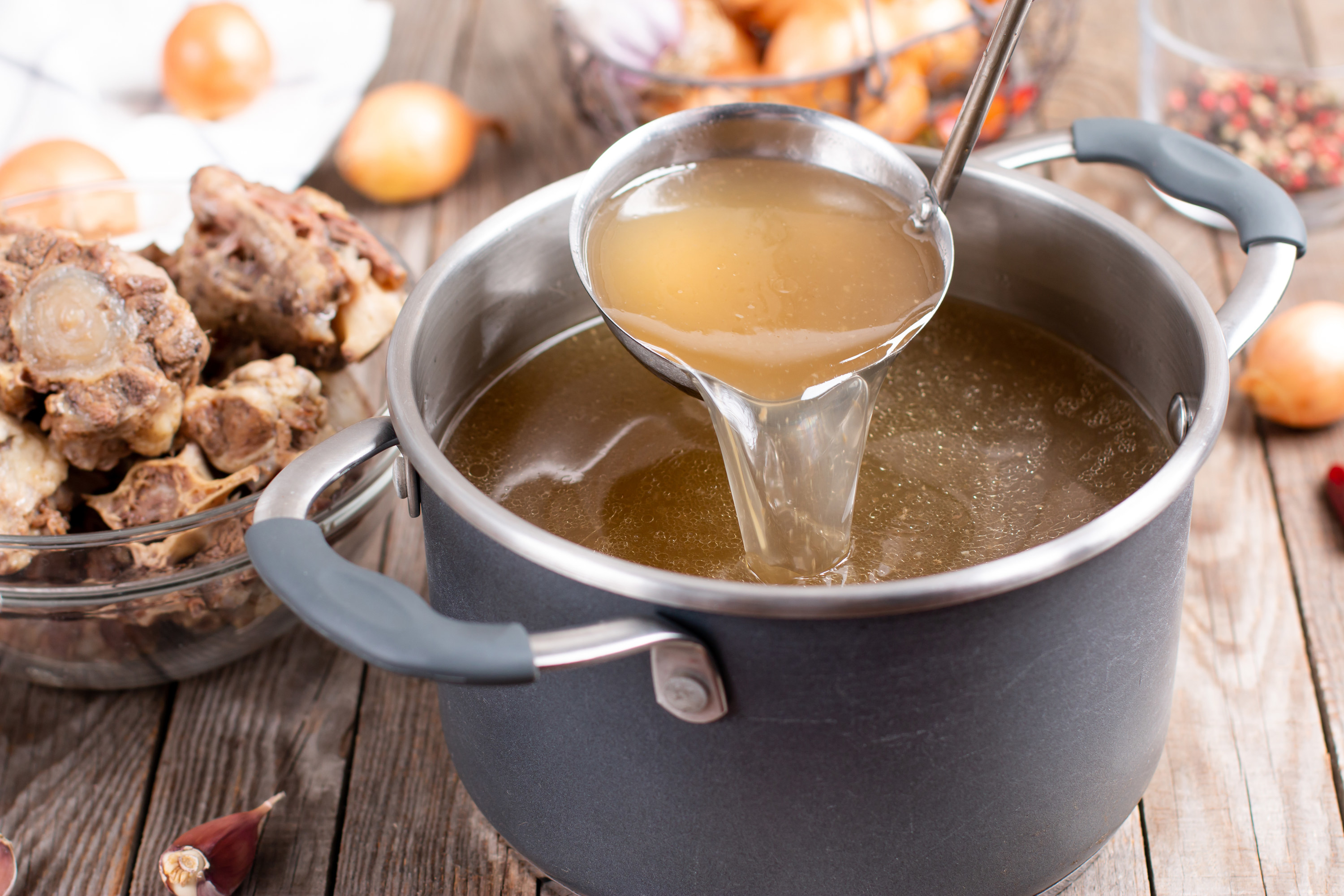 pot full of chicken stock