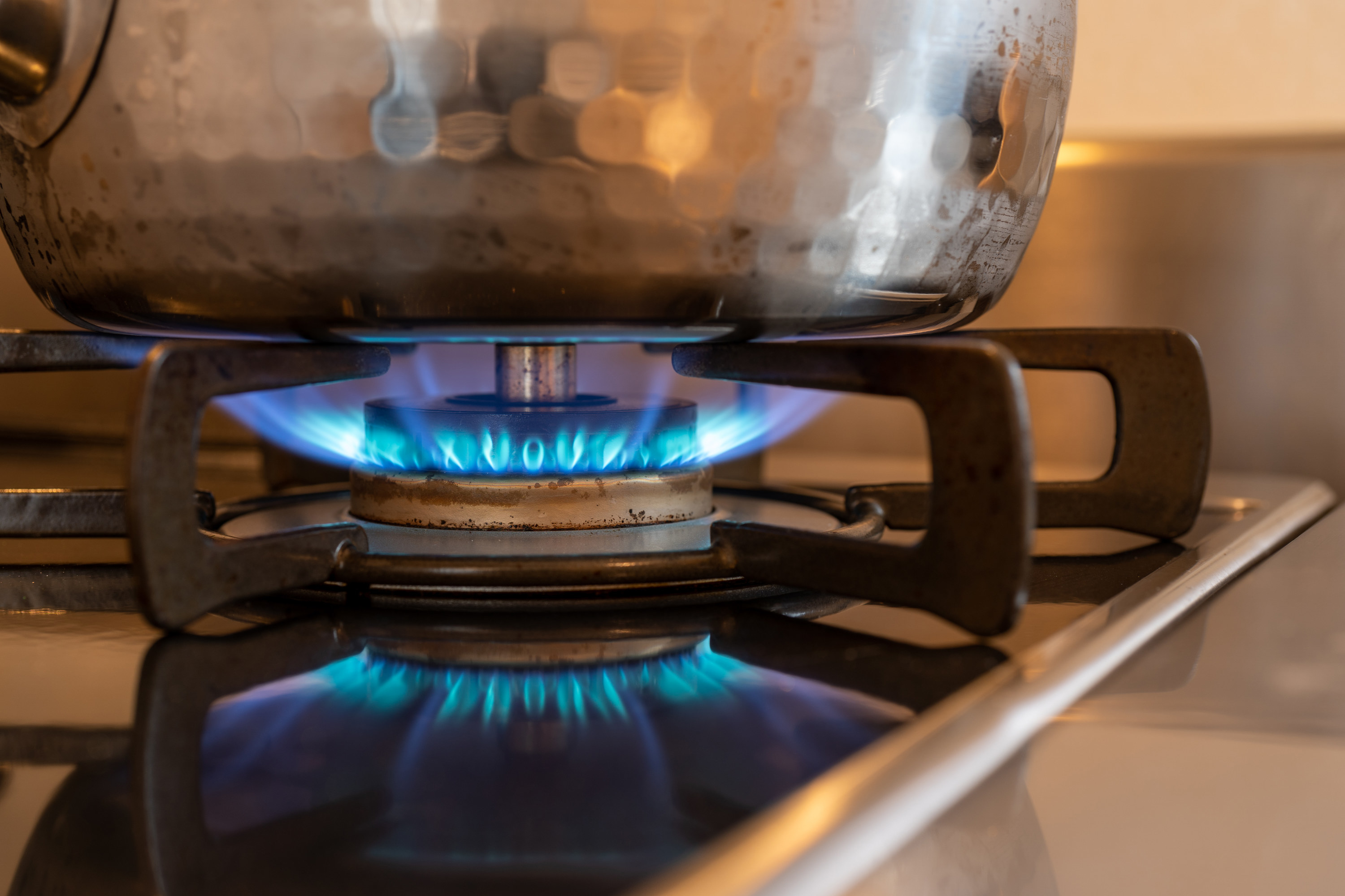 pan over heat on a gas stove