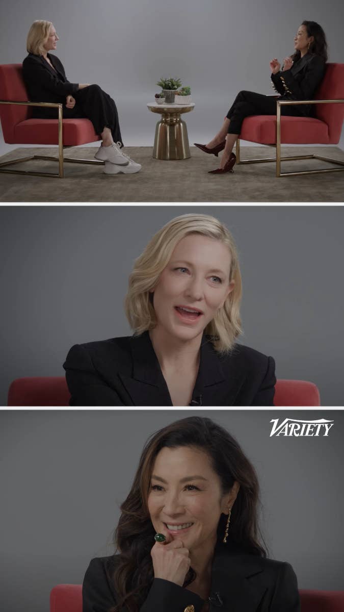 screencaps of Cate Blanchett and Michelle Yeoh from their Variety&#x27;s Actors connected Actors conversation