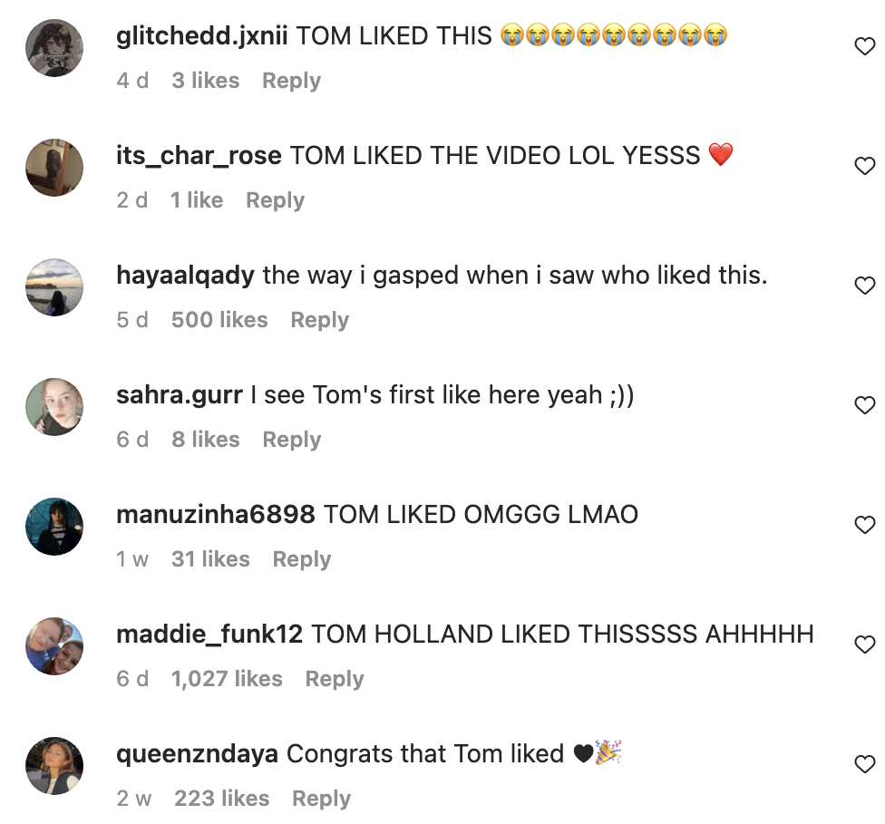 Comments noting that Tom liked the edit