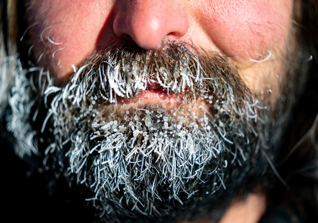 Close-up of icicles on a beard