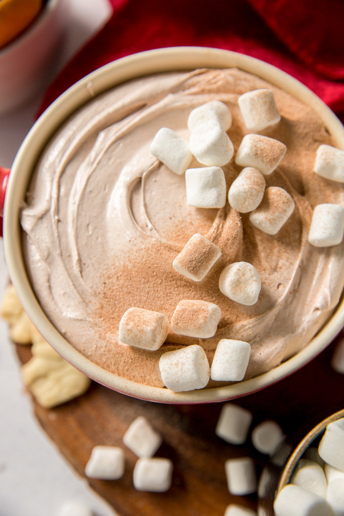 Hot chocolate dip with marshmallows.