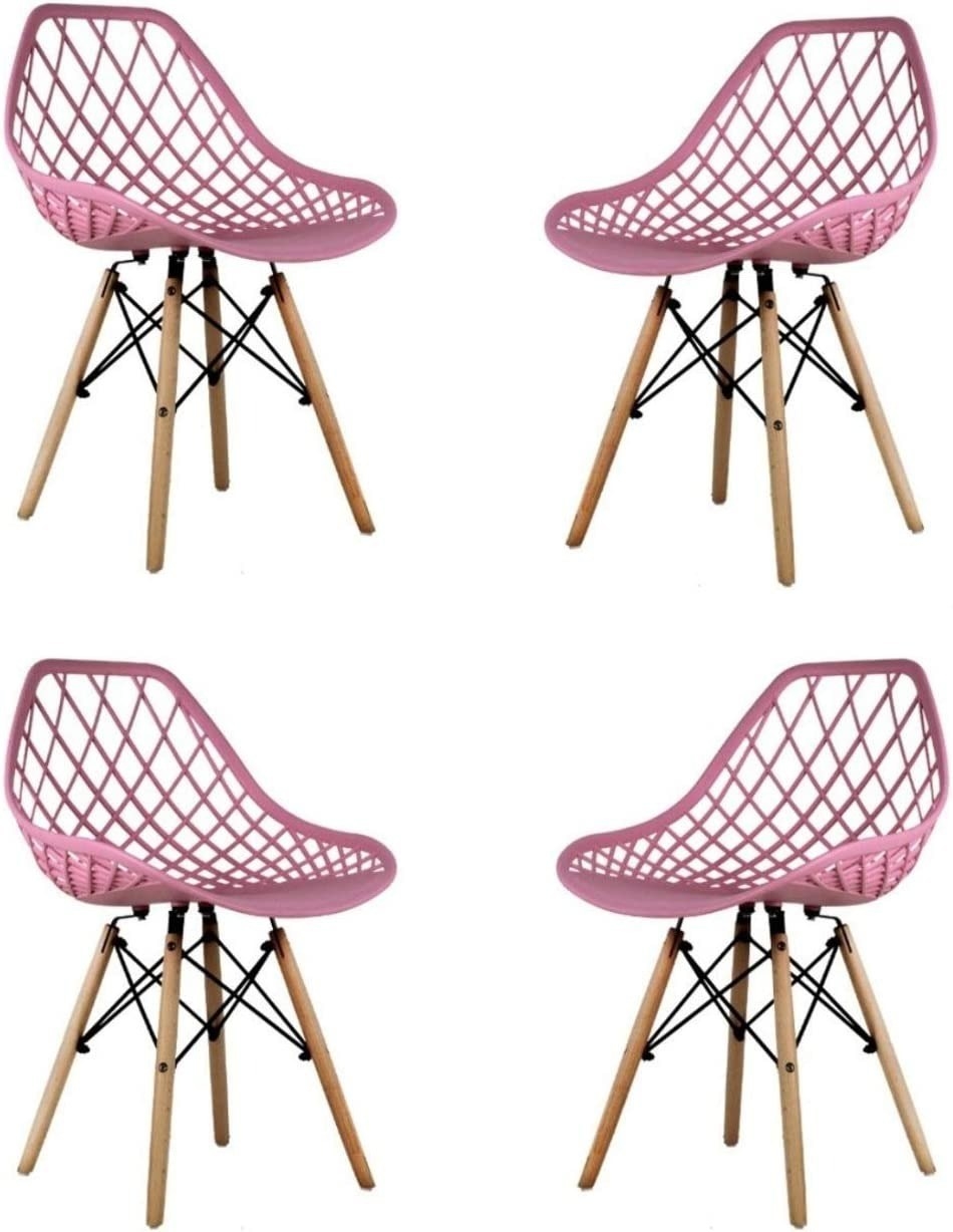 cuatro sillas estilo eames color rosa