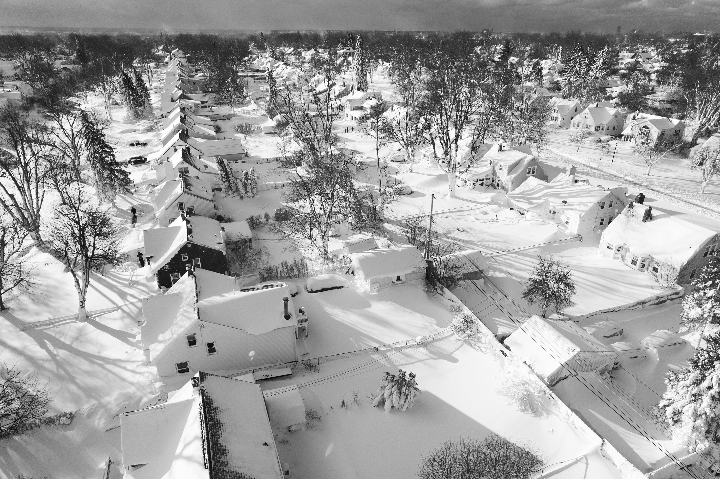 Overhead shot of snowstorm in New York.