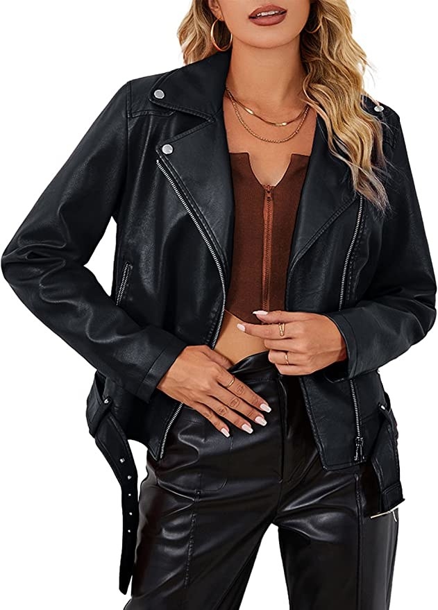 person wearing the leather jacket