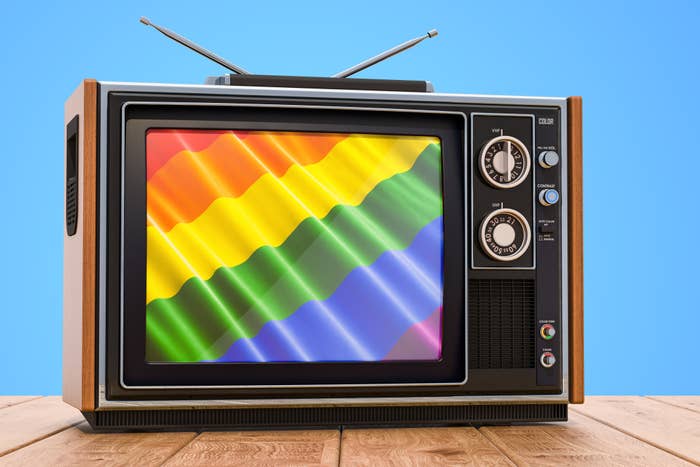A Television set with a rainbow flag