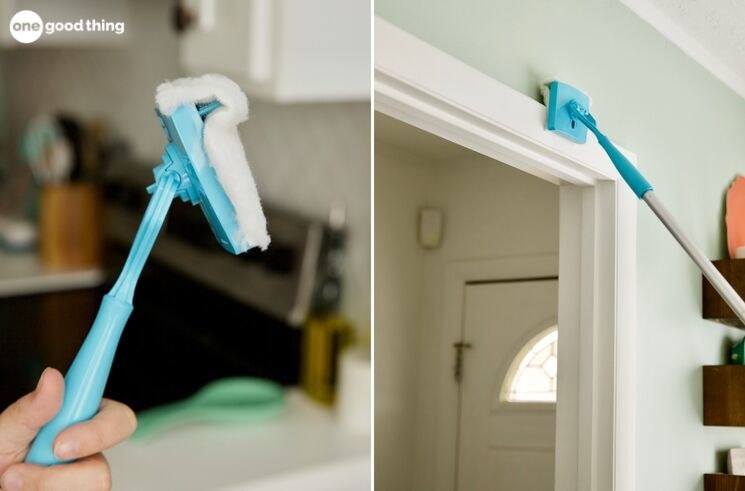 Blogger&#x27;s photos of the baseboard cleaning tool