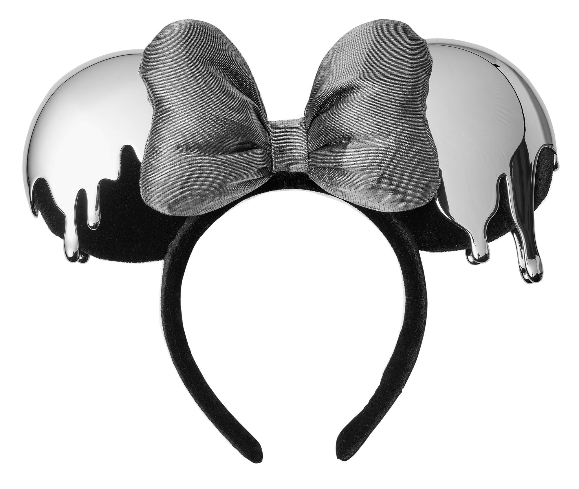 Minnie Mouse ears with platinum dripping designs on the ears