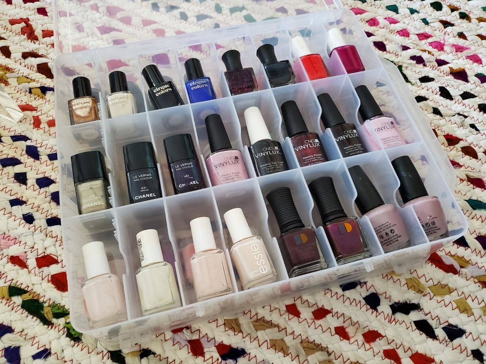 Polish organizer with bottles arranged neatly