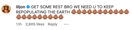 lil jon&#x27;s comment to get some rest because they have to keep repopulating the earth