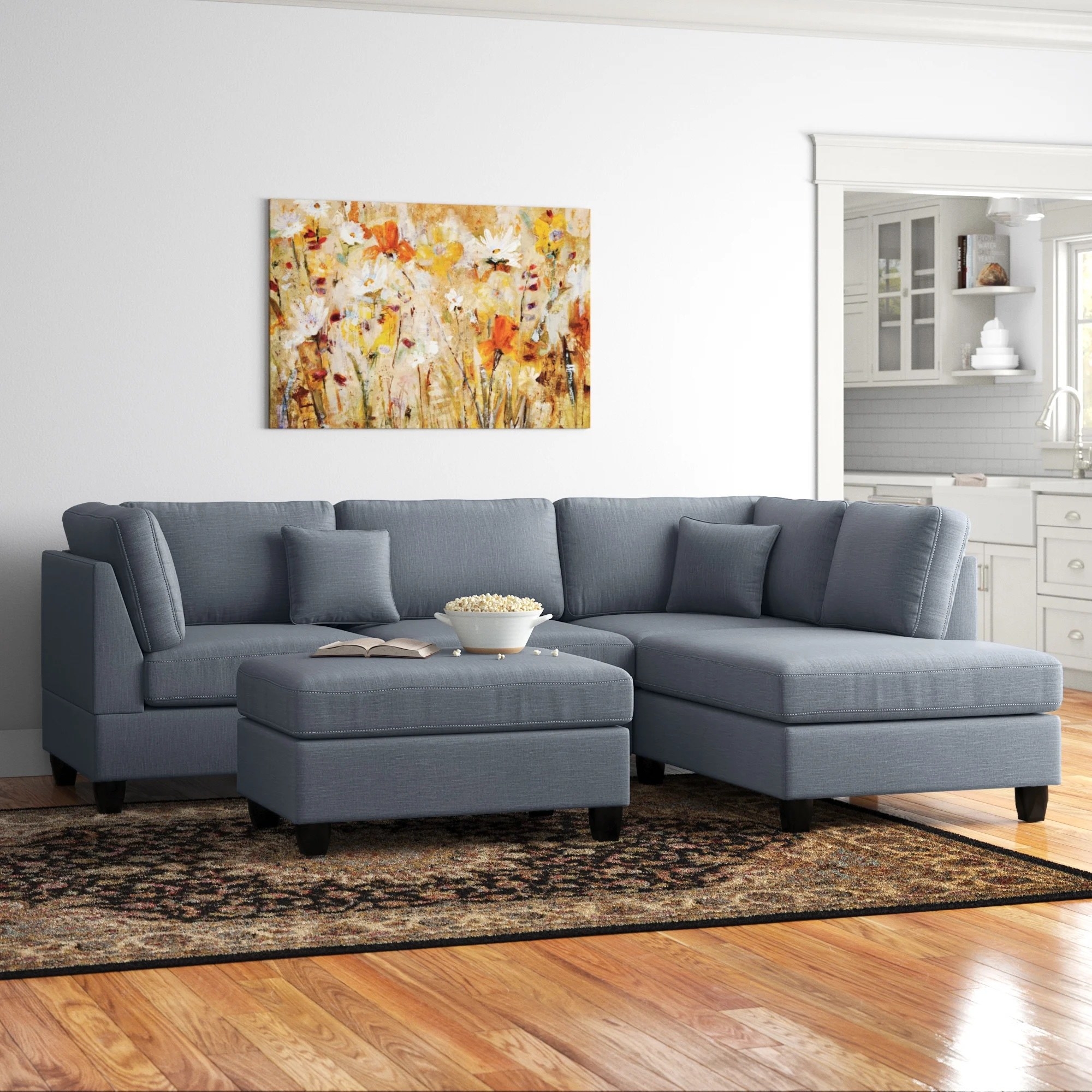 a gray two-piece sectional in a living room