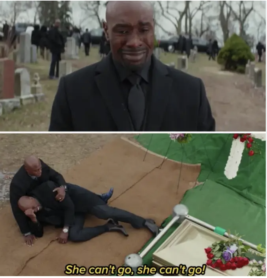 Morris crying at the funeral