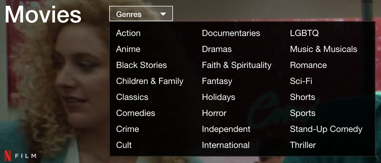 Movie categories on Netflix