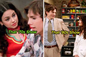 Mila Kunis and Ashton Kutcher in That '70s Show vs That '90s Show