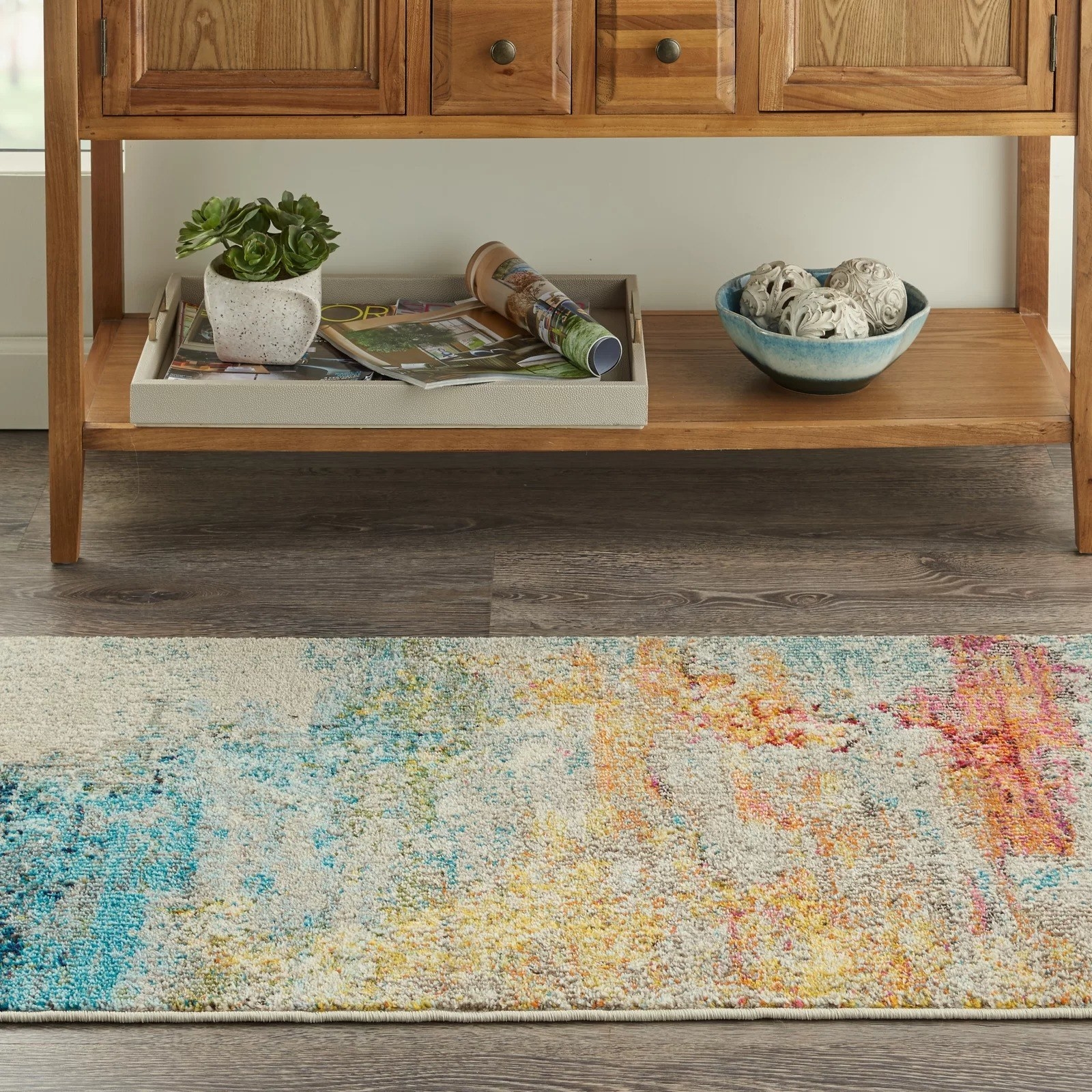 Colorful loom rug on the floor