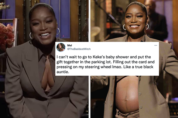 Keke Palmer wears a brown crop top with matching pants and a matching jacket and silver hoop earrings.