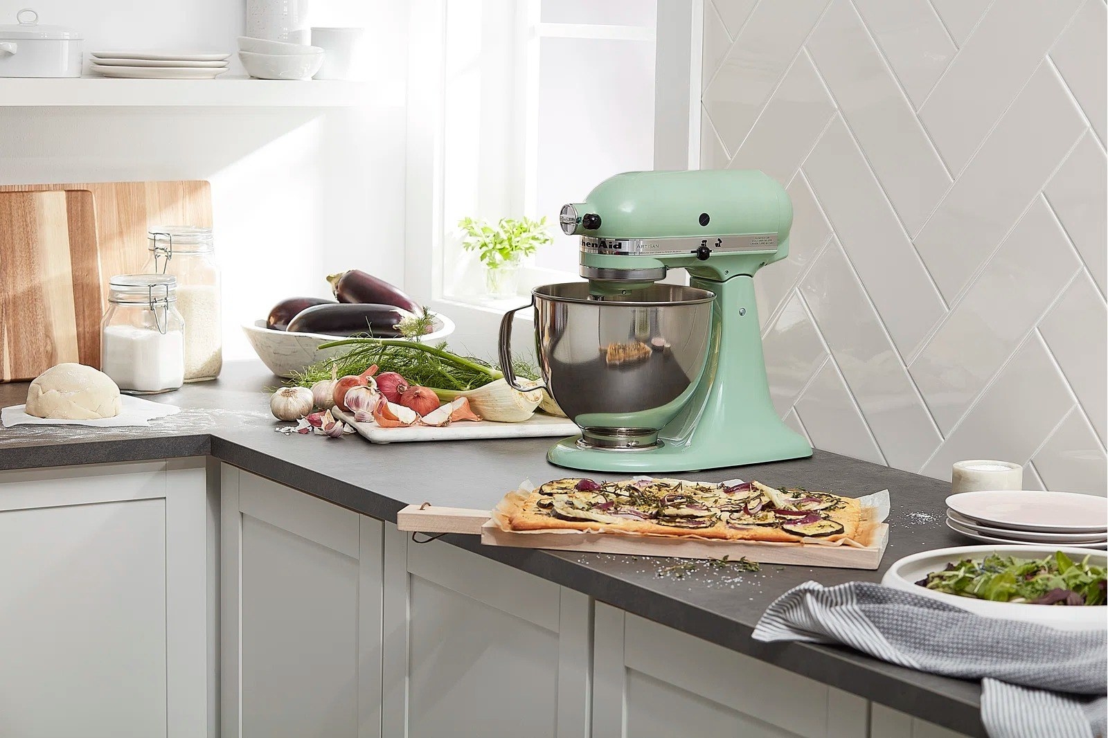 A mixer on a kitchen countertop