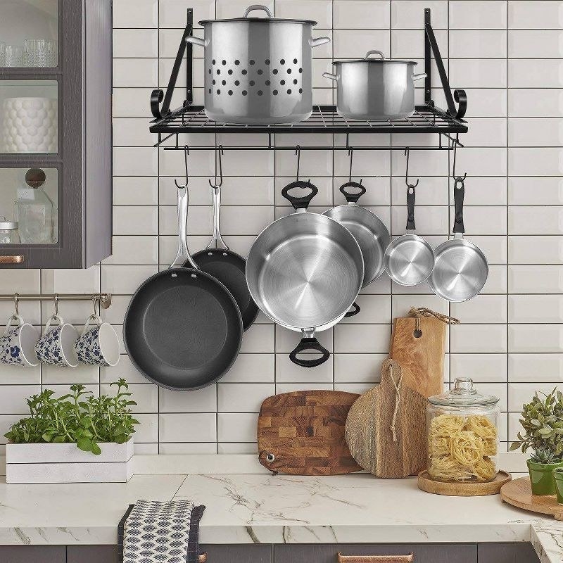 the pot rack in a kitchen