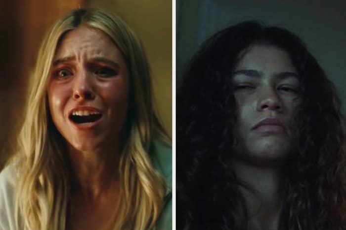 two images; on the left, Cassie from &quot;Euphoria&quot; and on the right, Rue from &quot;Euphoria&quot;