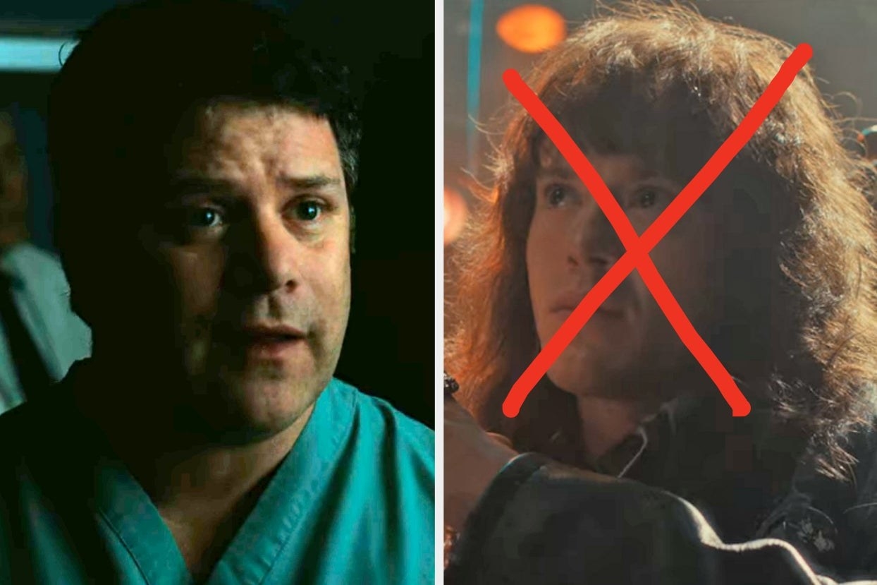 two images; on the left, Bob from &quot;Stranger Things&quot; and on the right, Eddie from &quot;Stranger Things&quot; with an X over his face