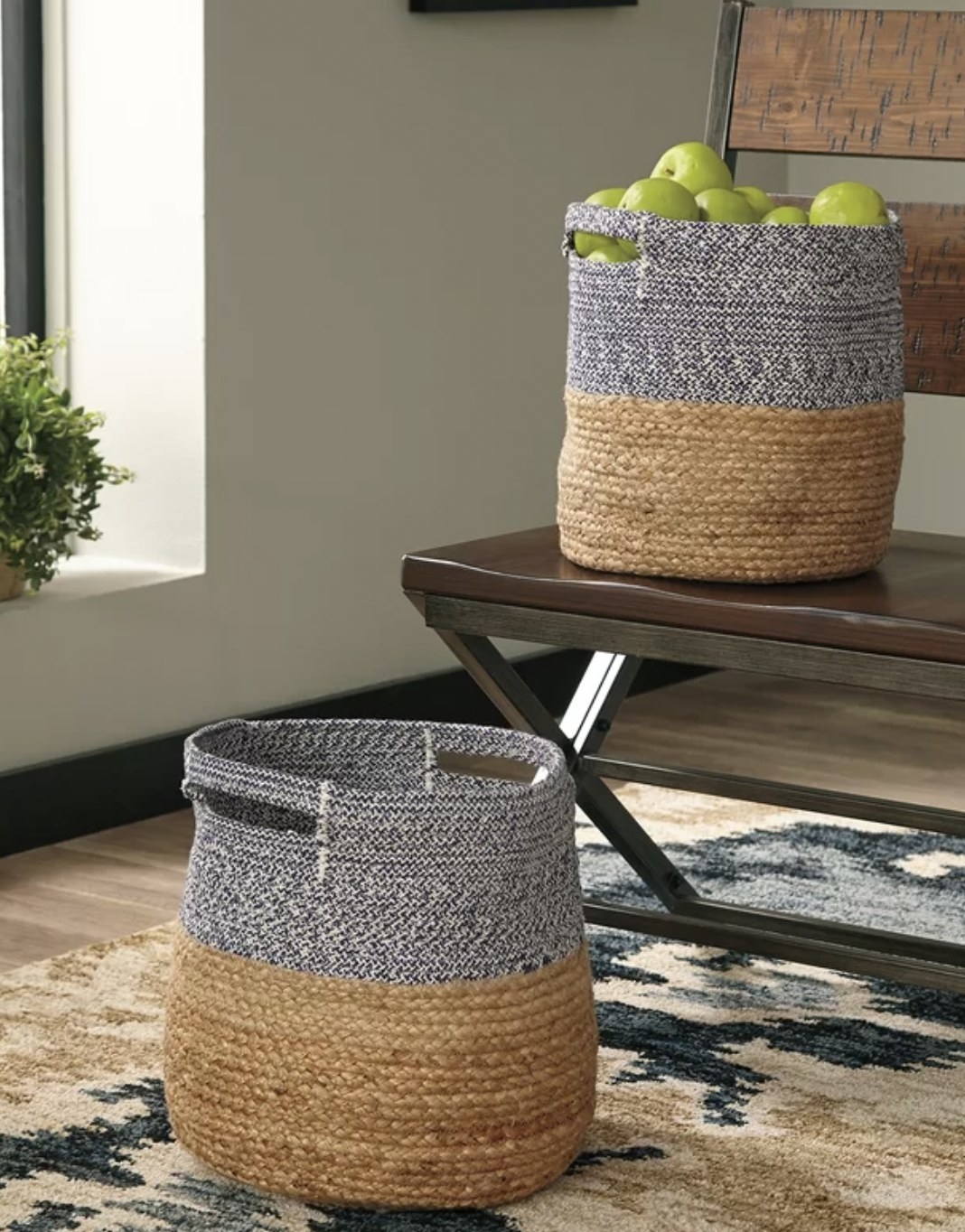 two dual-toned wicker baskets