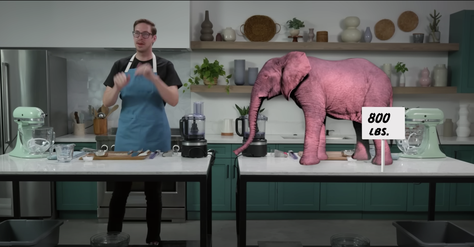 A pink animated elephant in a Try Guys video