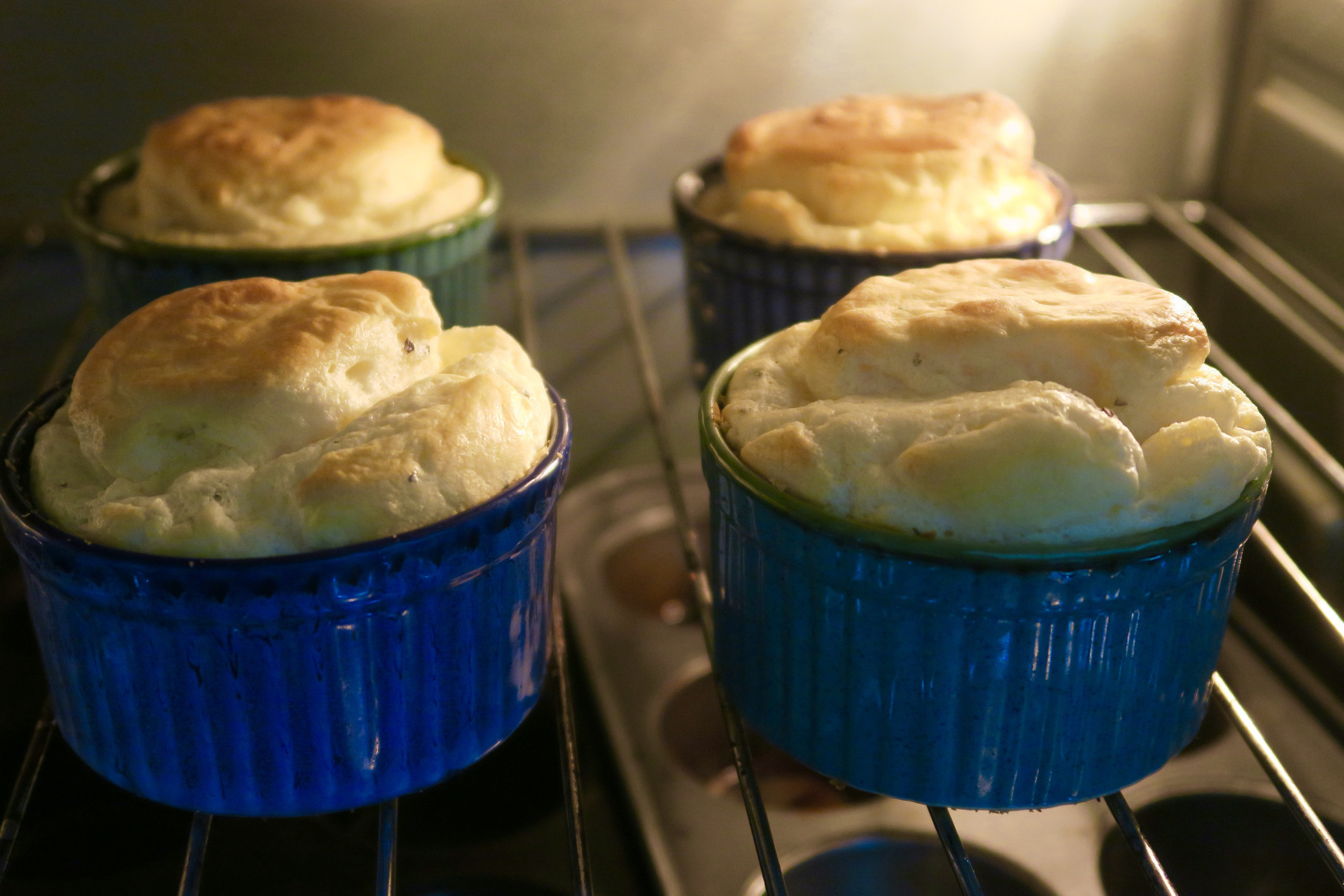 Soufflés in the oven.