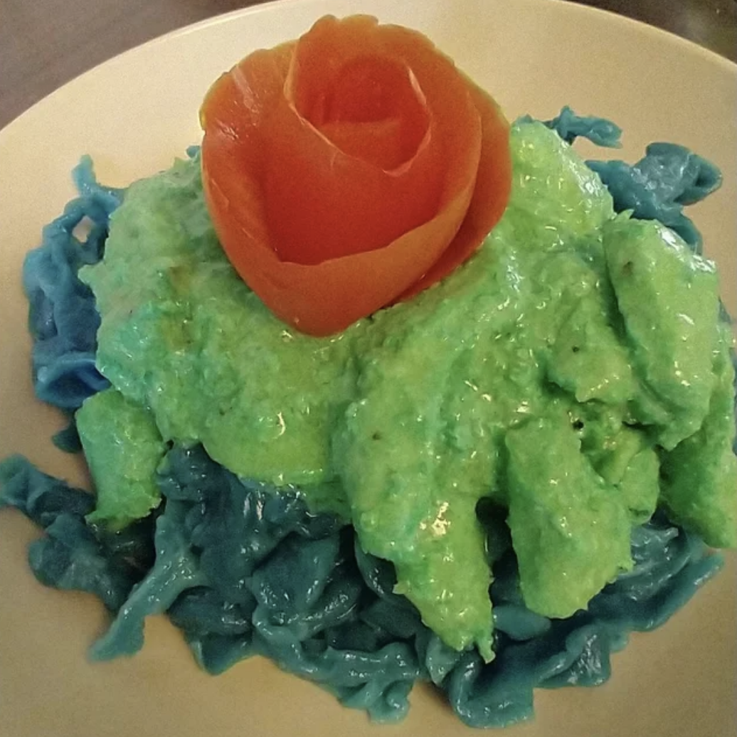 a mass of blue and green food