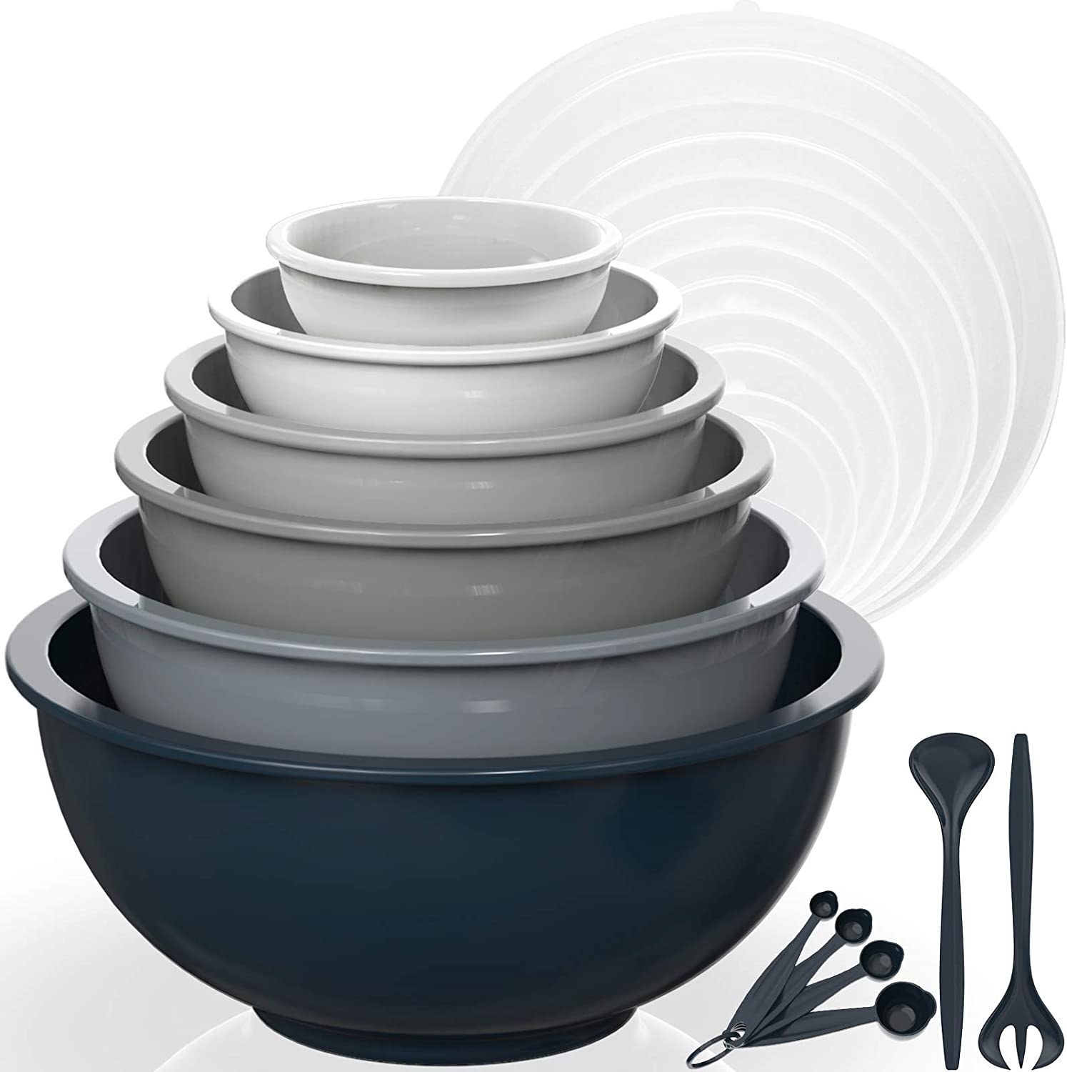 the bowls, their lids, and the utensils