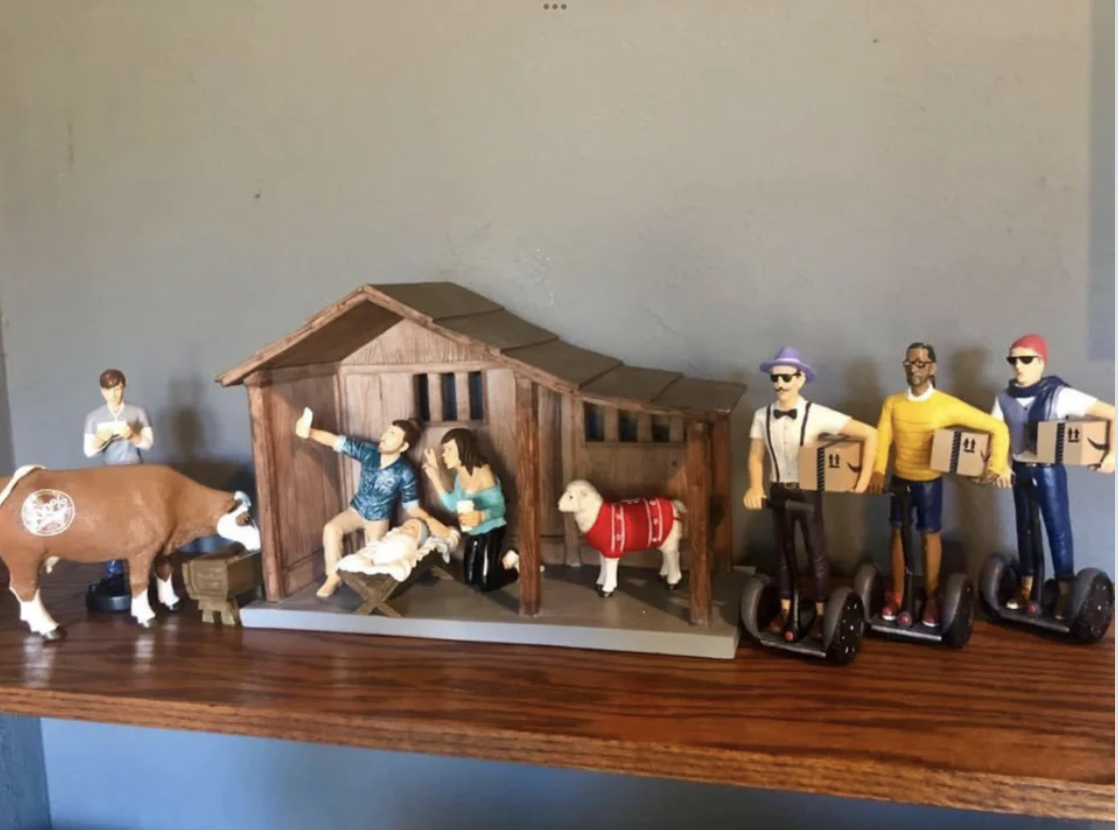 Nativity scene with various characters