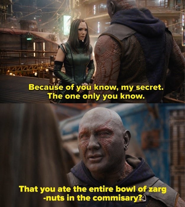 Drax and Mantis chat with each other