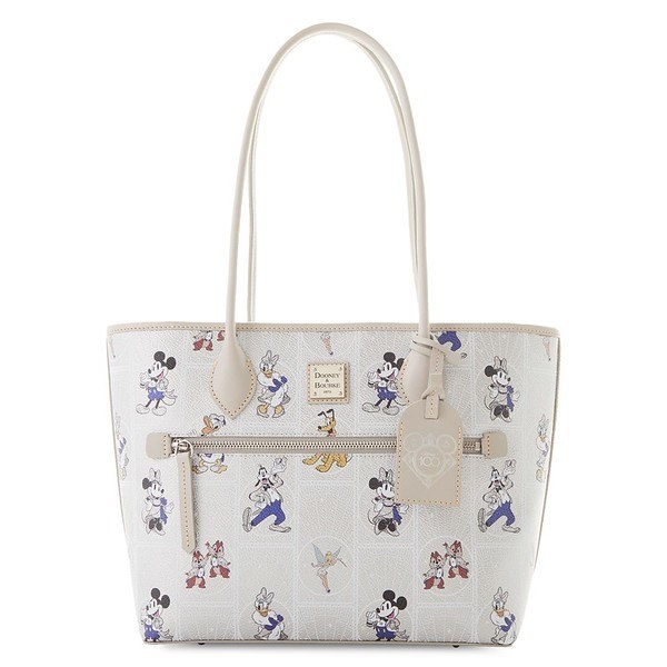 A tote bag with long over the shoulder handles featuring the same allover mickey and friends print
